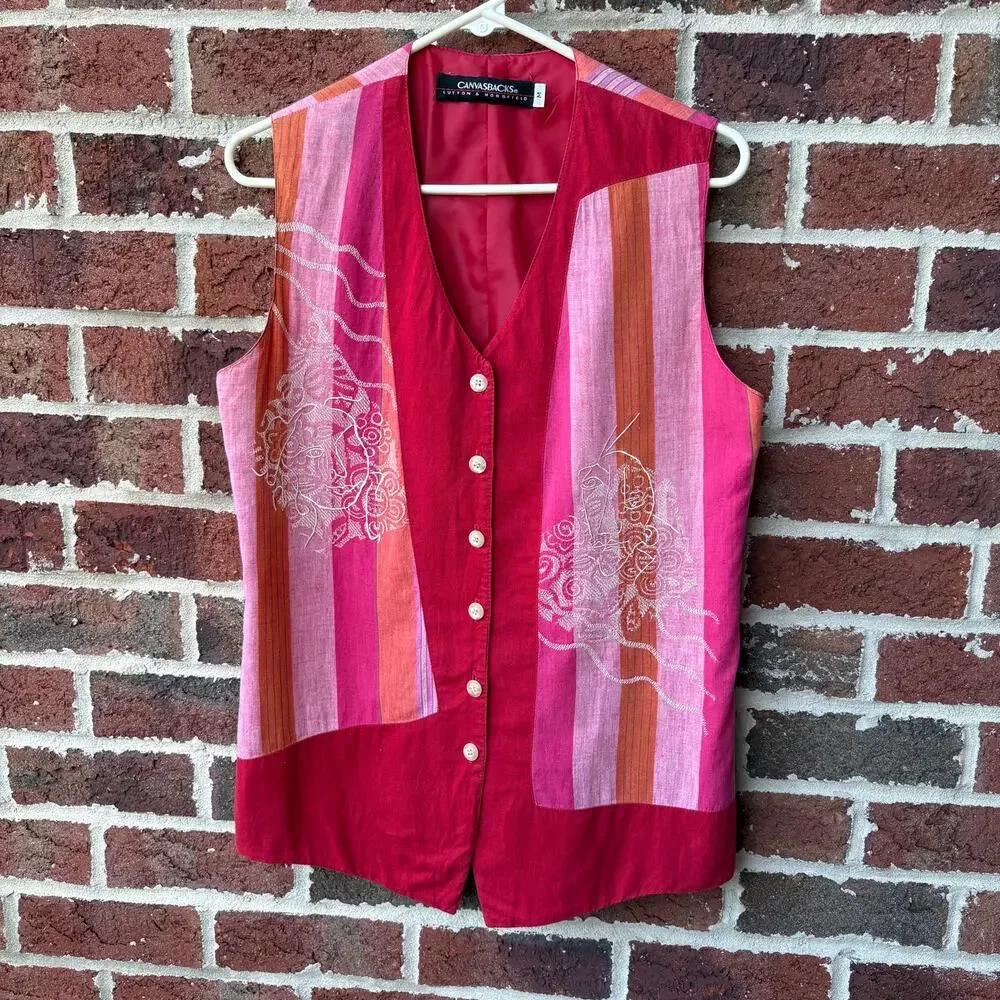 Vintage Canvasbacks Lutton & Horsfield Linen Cotton Button Front Vest Pink M